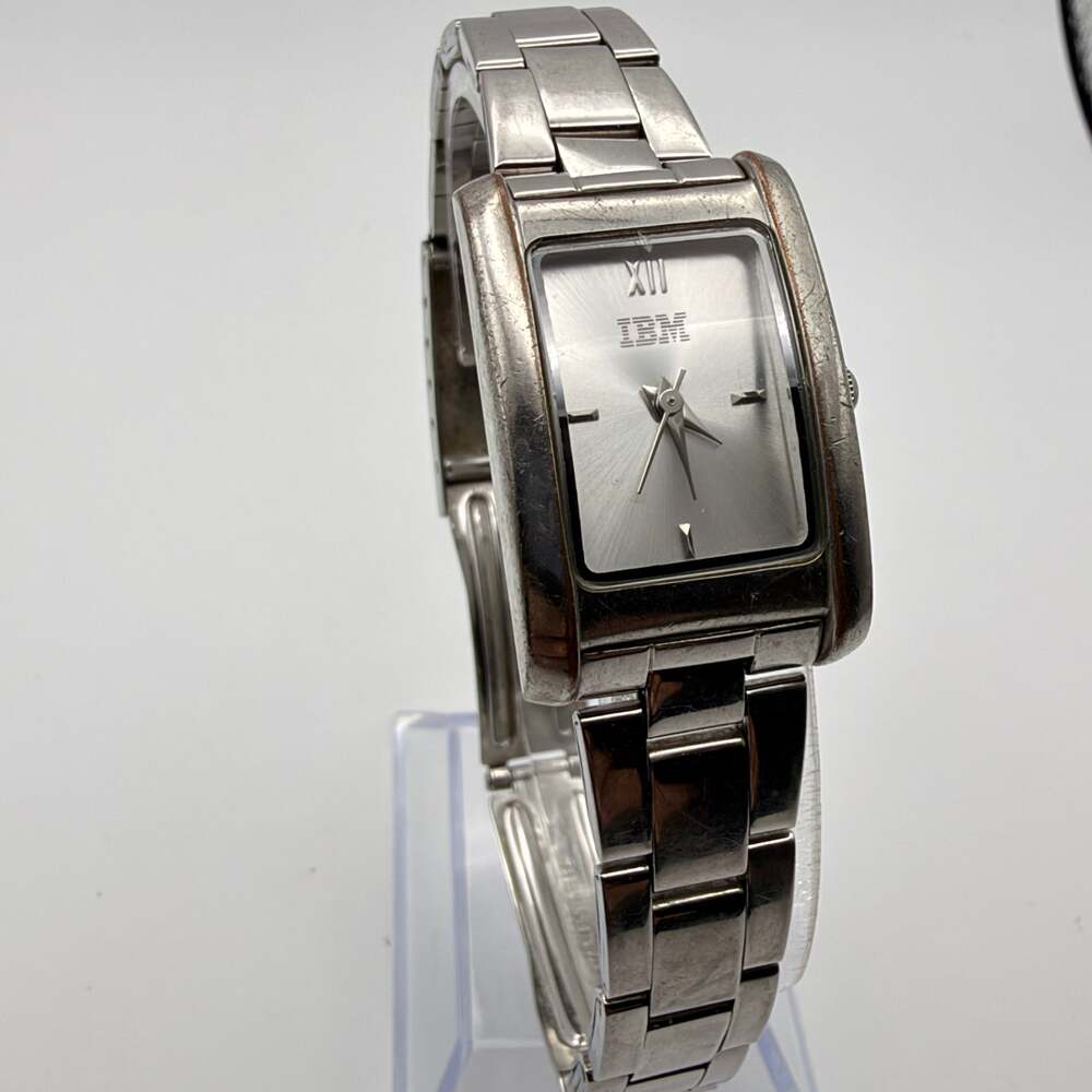IBM Ladies Silver-tone Rectangular Analog Quartz Watch Working New Battery